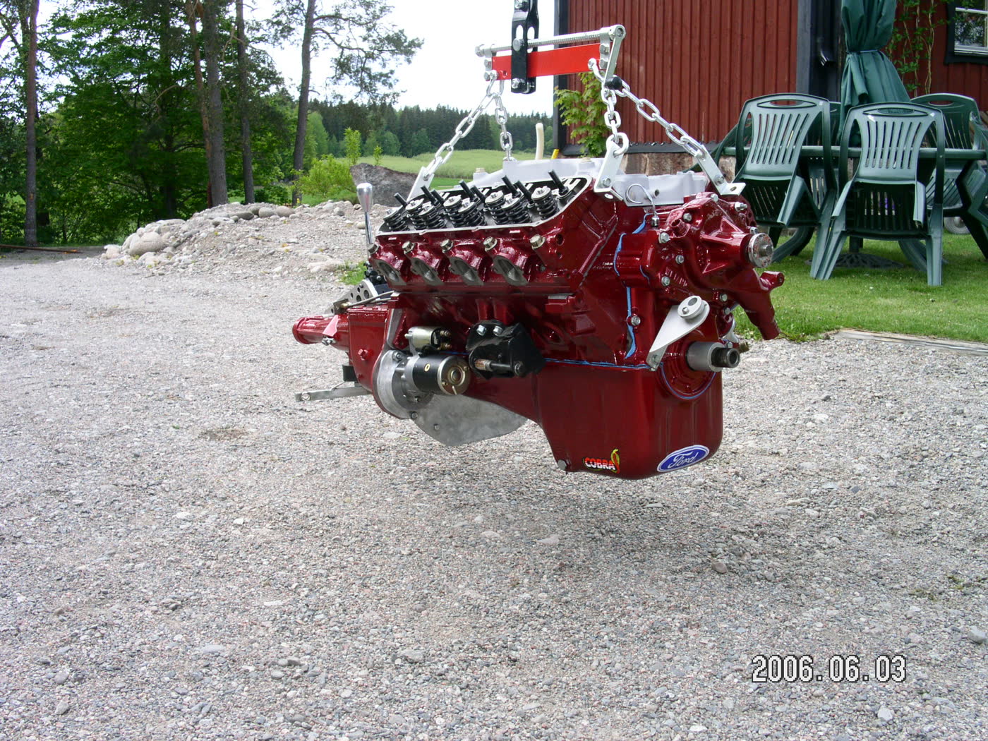 Ford 7.5L 460 V8 on an engine hoist